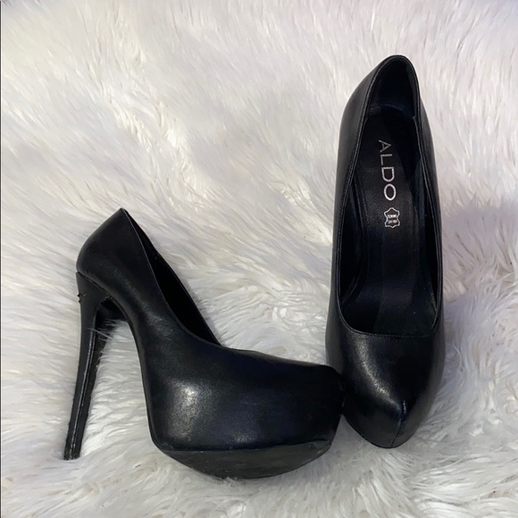Black Aldo platform leather pumps 6” - Picture 1 of 4